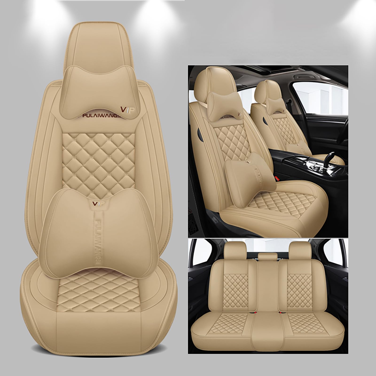 Eunncu Autositzbezüge komplettes Set Universal in Stylish Design | Schonbezüge für Vordersitze und Rückbank | Auto Sitzbezüge Airbag Kompatibel | Premium Wasserdicht Sitzbezug, Beige von Eunncu