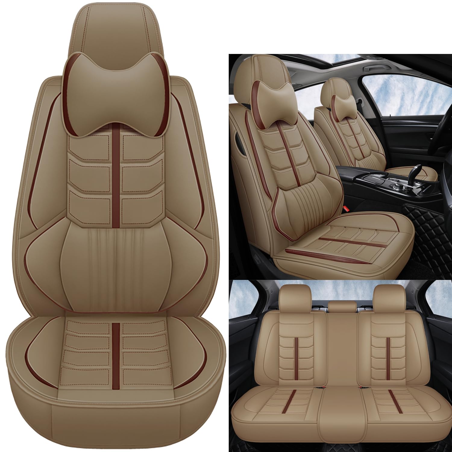 Eunncu Autositzbezüge komplettes Set Universal in Stylish Design | Schonbezüge für Vordersitze und Rückbank | Auto Sitzbezüge Airbag Kompatibel | Premium Wasserdicht Sitzbezug, Beige Eunncu Autositzbezüge komplettes Set Universal in Stylish Design | Schonbezüge für Vordersitze und Rückbank | Auto Sitzbezüge Airbag Kompatibel | Premium Wasserdicht Sitzbezug, Beige von Eunncu