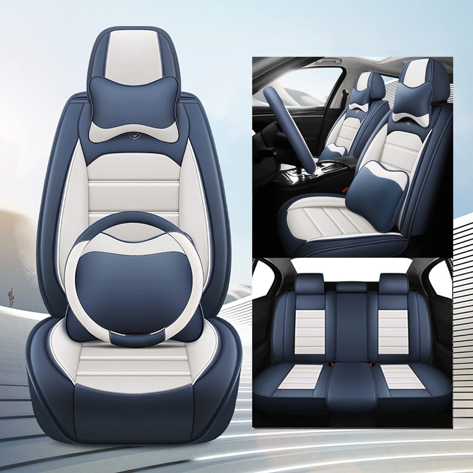 Eunncu Autositzbezüge komplettes Set Universal in Stylish Design | Schonbezüge für Vordersitze und Rückbank | Auto Sitzbezüge Airbag Kompatibel | Premium Wasserdicht Sitzbezug, Blau Luxus Eunncu Autositzbezüge komplettes Set Universal in Stylish Design | Schonbezüge für Vordersitze und Rückbank | Auto Sitzbezüge Airbag Kompatibel | Premium Wasserdicht Sitzbezug, Blau Luxus von Eunncu