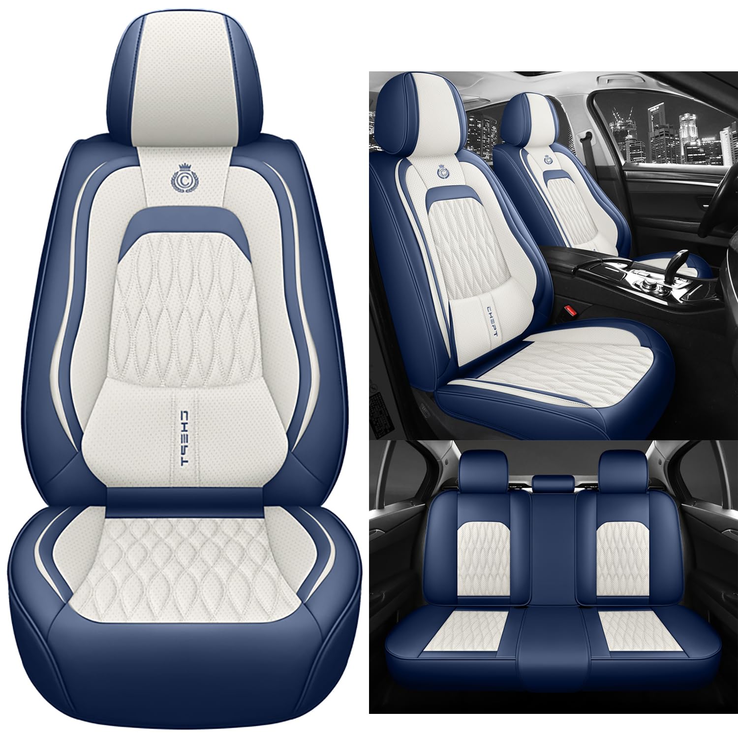 Eunncu Autositzbezüge komplettes Set Universal in Stylish Design | Schonbezüge für Vordersitze und Rückbank | Auto Sitzbezüge Airbag Kompatibel | Premium Wasserdicht Sitzbezug, Blau Weiß Eunncu Autositzbezüge komplettes Set Universal in Stylish Design | Schonbezüge für Vordersitze und Rückbank | Auto Sitzbezüge Airbag Kompatibel | Premium Wasserdicht Sitzbezug, Blau Weiß von Eunncu