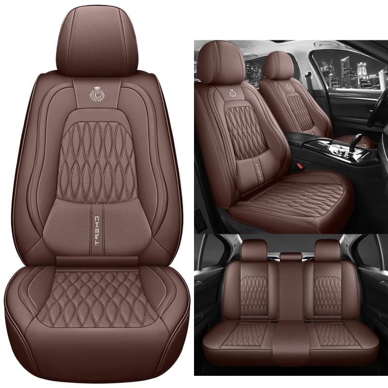 Eunncu Autositzbezüge komplettes Set Universal in Stylish Design | Schonbezüge für Vordersitze und Rückbank | Auto Sitzbezüge Airbag Kompatibel | Premium Wasserdicht Sitzbezug, Braun von Eunncu