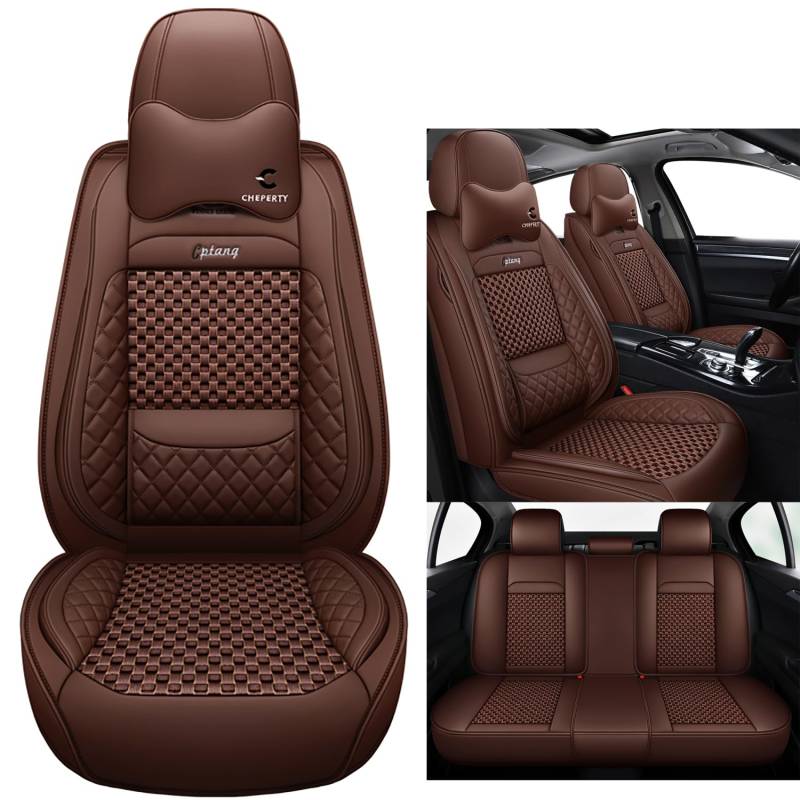 Eunncu Autositzbezüge komplettes Set Universal in Stylish Design | Schonbezüge für Vordersitze und Rückbank | Auto Sitzbezüge Airbag Kompatibel | Premium Wasserdicht Sitzbezug, Braun von Eunncu