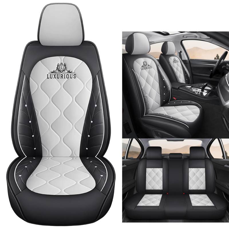 Eunncu Autositzbezüge komplettes Set Universal in Stylish Design | Schonbezüge für Vordersitze und Rückbank | Auto Sitzbezüge Airbag Kompatibel | Premium Wasserdicht Sitzbezug, Grau Schwarz von Eunncu