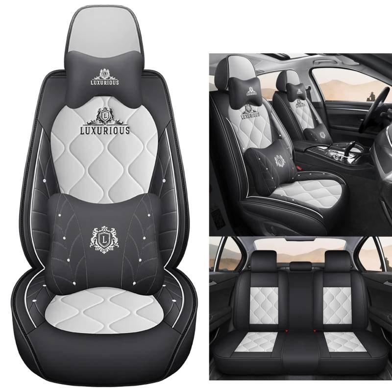 Eunncu Autositzbezüge komplettes Set Universal in Stylish Design | Schonbezüge für Vordersitze und Rückbank | Auto Sitzbezüge Airbag Kompatibel | Premium Wasserdicht Sitzbezug, Grau Schwarz von Eunncu