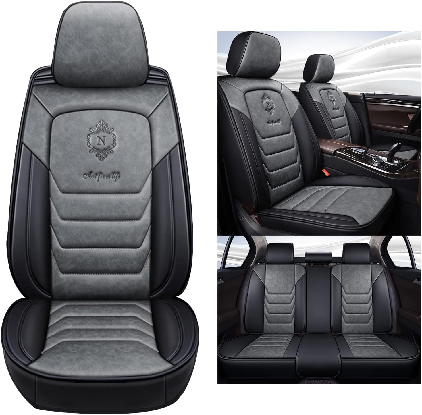Eunncu Autositzbezüge komplettes Set Universal in Stylish Design | Schonbezüge für Vordersitze und Rückbank | Auto Sitzbezüge Airbag Kompatibel | Premium Wasserdicht Sitzbezug, Grau Standard Eunncu Autositzbezüge komplettes Set Universal in Stylish Design | Schonbezüge für Vordersitze und Rückbank | Auto Sitzbezüge Airbag Kompatibel | Premium Wasserdicht Sitzbezug, Grau Standard von Eunncu