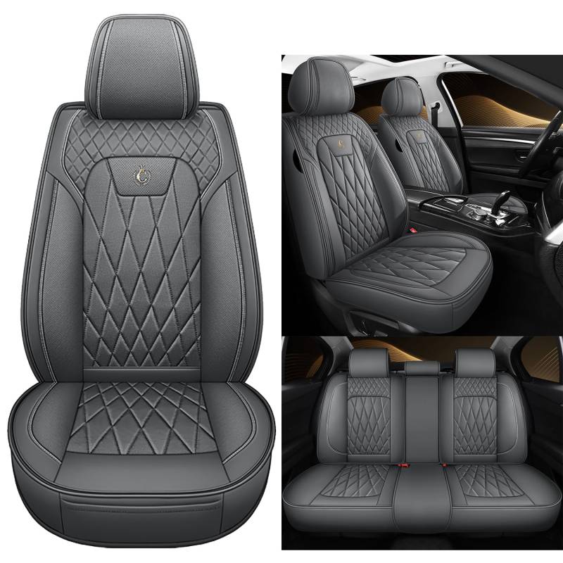 Eunncu Autositzbezüge komplettes Set Universal in Stylish Design | Schonbezüge für Vordersitze und Rückbank | Auto Sitzbezüge Airbag Kompatibel | Premium Wasserdicht Sitzbezug, Grau von Eunncu