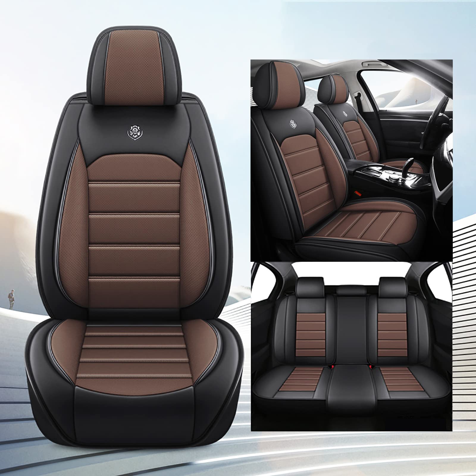 Eunncu Autositzbezüge komplettes Set Universal in Stylish Design | Schonbezüge für Vordersitze und Rückbank | Auto Sitzbezüge Airbag Kompatibel | Premium Wasserdicht Sitzbezug, Kaffee Standard Eunncu Autositzbezüge komplettes Set Universal in Stylish Design | Schonbezüge für Vordersitze und Rückbank | Auto Sitzbezüge Airbag Kompatibel | Premium Wasserdicht Sitzbezug, Kaffee Standard von Eunncu