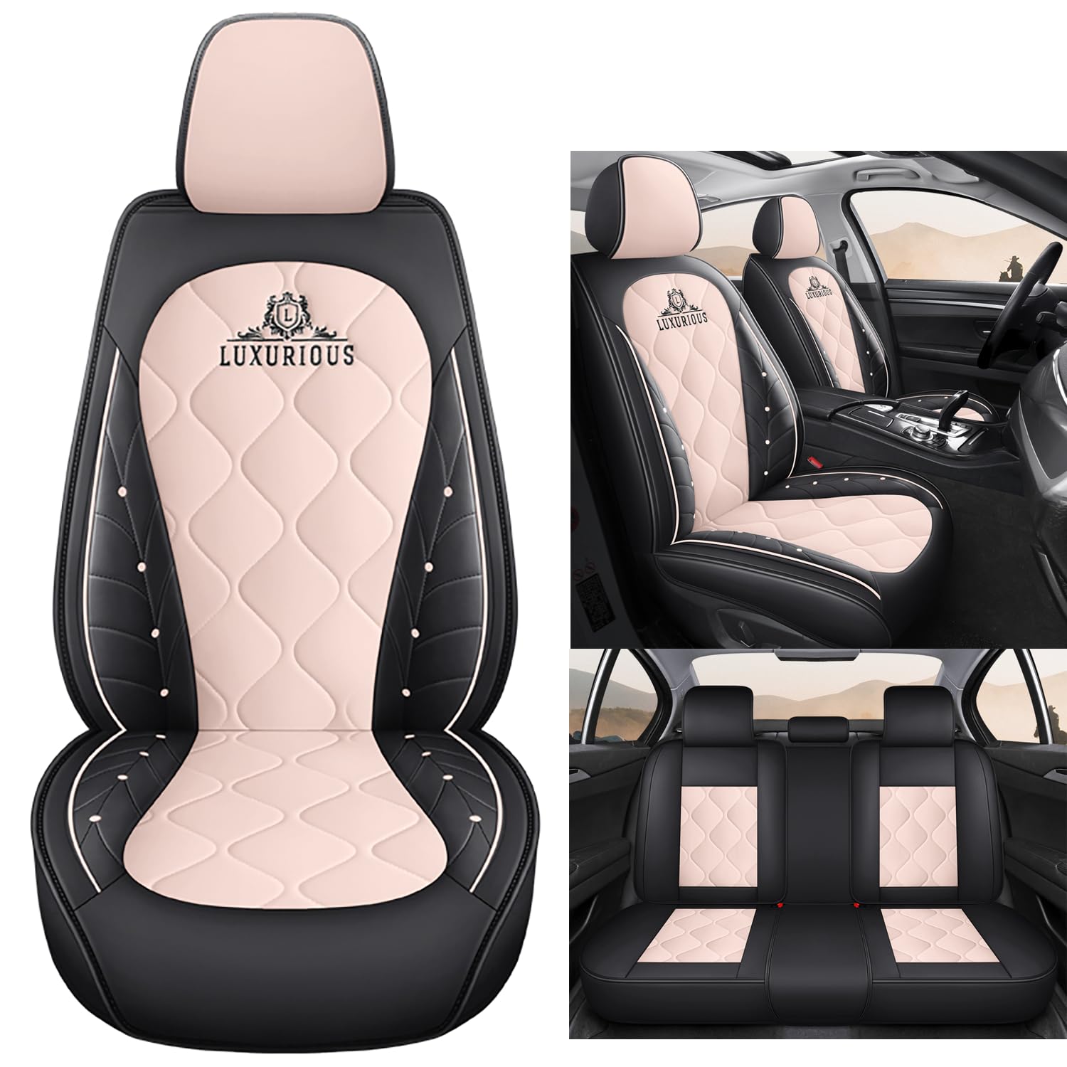 Eunncu Autositzbezüge komplettes Set Universal in Stylish Design | Schonbezüge für Vordersitze und Rückbank | Auto Sitzbezüge Airbag Kompatibel | Premium Wasserdicht Sitzbezug, Rosa Schwarz Eunncu Autositzbezüge komplettes Set Universal in Stylish Design | Schonbezüge für Vordersitze und Rückbank | Auto Sitzbezüge Airbag Kompatibel | Premium Wasserdicht Sitzbezug, Rosa Schwarz von Eunncu