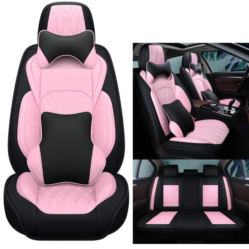Eunncu Autositzbezüge komplettes Set Universal in Stylish Design | Schonbezüge für Vordersitze und Rückbank | Auto Sitzbezüge Airbag Kompatibel | Premium Wasserdicht Sitzbezug, Rosa Schwarz von Eunncu