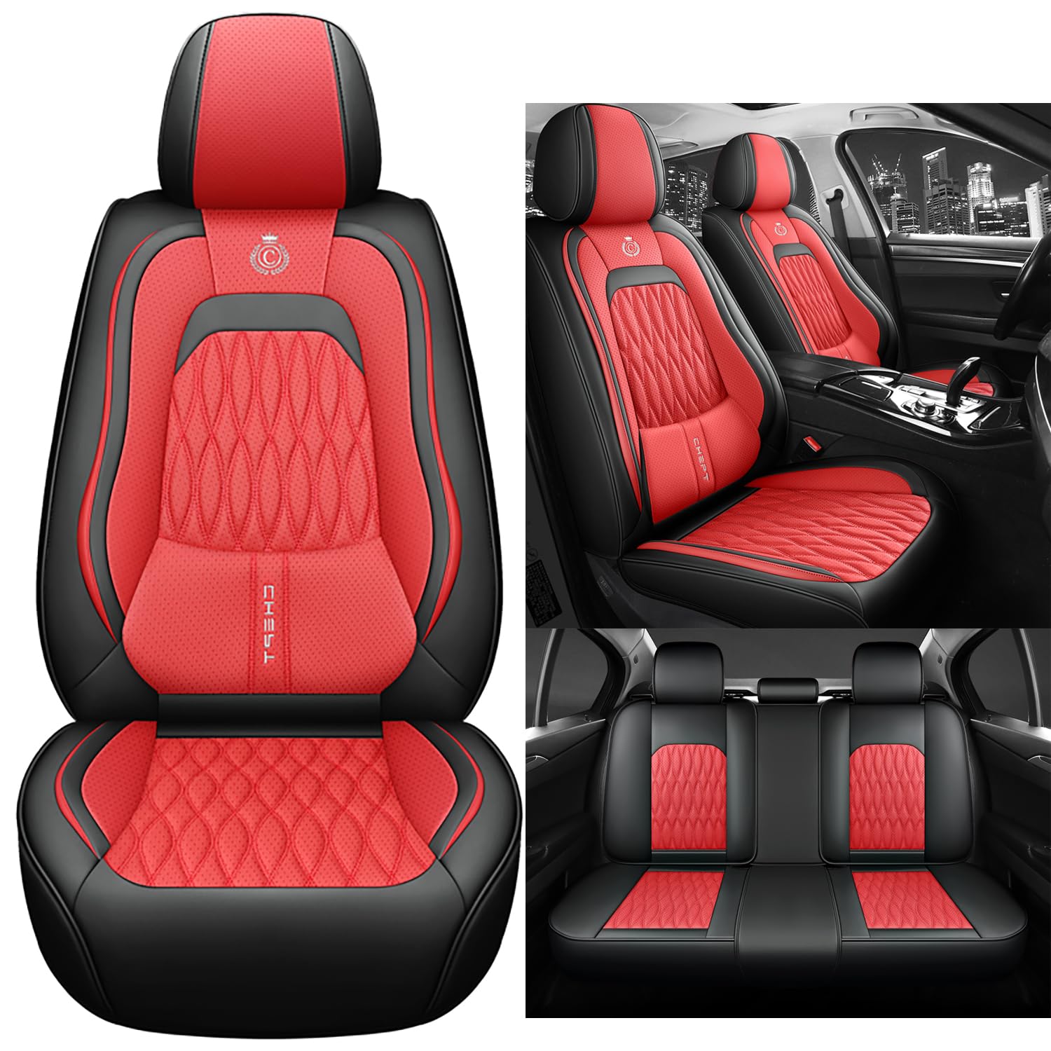Eunncu Autositzbezüge komplettes Set Universal in Stylish Design | Schonbezüge für Vordersitze und Rückbank | Auto Sitzbezüge Airbag Kompatibel | Premium Wasserdicht Sitzbezug, Rot Schwarz Eunncu Autositzbezüge komplettes Set Universal in Stylish Design | Schonbezüge für Vordersitze und Rückbank | Auto Sitzbezüge Airbag Kompatibel | Premium Wasserdicht Sitzbezug, Rot Schwarz von Eunncu