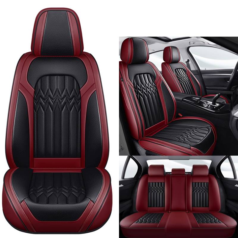 Eunncu Autositzbezüge komplettes Set Universal in Stylish Design | Schonbezüge für Vordersitze und Rückbank | Auto Sitzbezüge Airbag Kompatibel | Premium Wasserdicht Sitzbezug, Rotwein von Eunncu