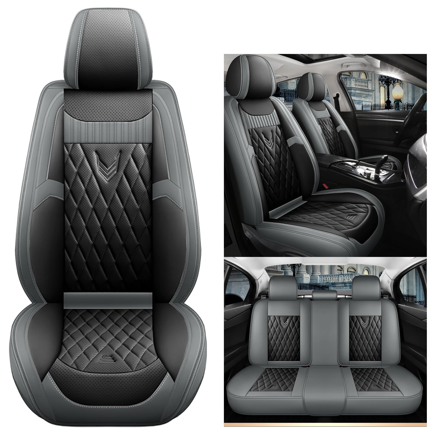 Eunncu Autositzbezüge komplettes Set Universal in Stylish Design | Schonbezüge für Vordersitze und Rückbank | Auto Sitzbezüge Airbag Kompatibel | Premium Wasserdicht Sitzbezug, Schwarz Grau Eunncu Autositzbezüge komplettes Set Universal in Stylish Design | Schonbezüge für Vordersitze und Rückbank | Auto Sitzbezüge Airbag Kompatibel | Premium Wasserdicht Sitzbezug, Schwarz Grau von Eunncu