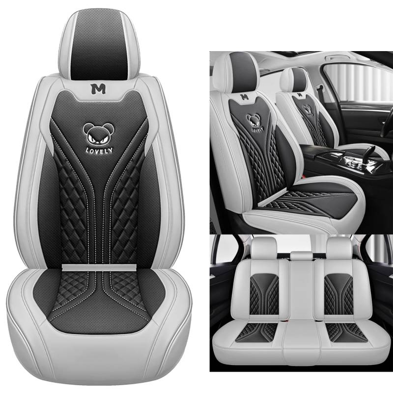 Eunncu Autositzbezüge komplettes Set Universal in Stylish Design | Schonbezüge für Vordersitze und Rückbank | Auto Sitzbezüge Airbag Kompatibel | Premium Wasserdicht Sitzbezug, Schwarz Grau von Eunncu