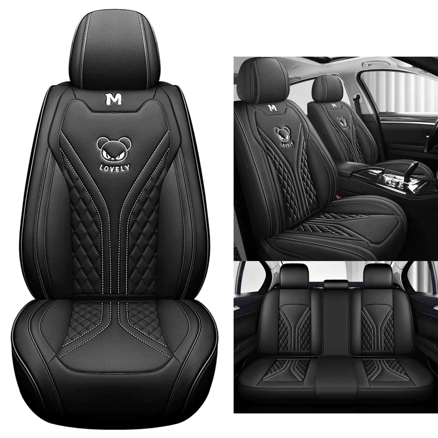 Eunncu Autositzbezüge komplettes Set Universal in Stylish Design | Schonbezüge für Vordersitze und Rückbank | Auto Sitzbezüge Airbag Kompatibel | Premium Wasserdicht Sitzbezug, Schwarz Eunncu Autositzbezüge komplettes Set Universal in Stylish Design | Schonbezüge für Vordersitze und Rückbank | Auto Sitzbezüge Airbag Kompatibel | Premium Wasserdicht Sitzbezug, Schwarz von Eunncu