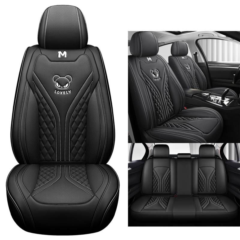 Eunncu Autositzbezüge komplettes Set Universal in Stylish Design | Schonbezüge für Vordersitze und Rückbank | Auto Sitzbezüge Airbag Kompatibel | Premium Wasserdicht Sitzbezug, Schwarz von Eunncu