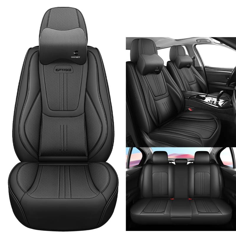 Eunncu Autositzbezüge komplettes Set Universal in Stylish Design | Schonbezüge für Vordersitze und Rückbank | Auto Sitzbezüge Airbag Kompatibel | Premium Wasserdicht Sitzbezug, Schwarz von Eunncu