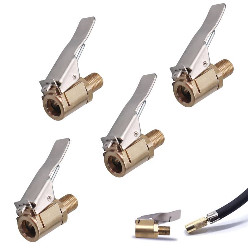 Eupneicu 8mm Autoventil Adapter [4 Stück], Messing Reifen Ventil Luftpumpe Clip, Adapter Fahrradventil Für Reifenventile Mit Ventilgewinde Für Auto,Fahrrad,Motorrad,Kompressor von Eupneicu