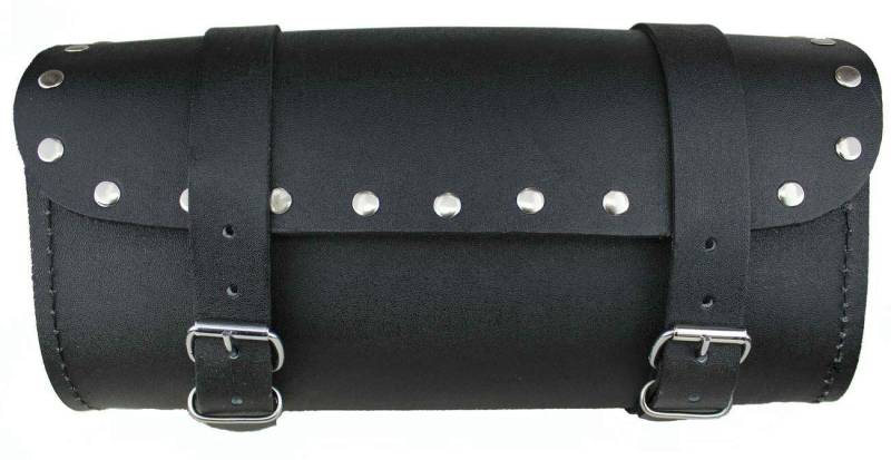 Universal Motorrad Werkzeugtasche, Motorrad Satteltasche Echt Leder wasserdicht Rolle, Biker Chopper Toolbag Lenkerrolle, Custom Biker Gepäck Taschen mit Chrom Nitten Schwarz von Euro Stars