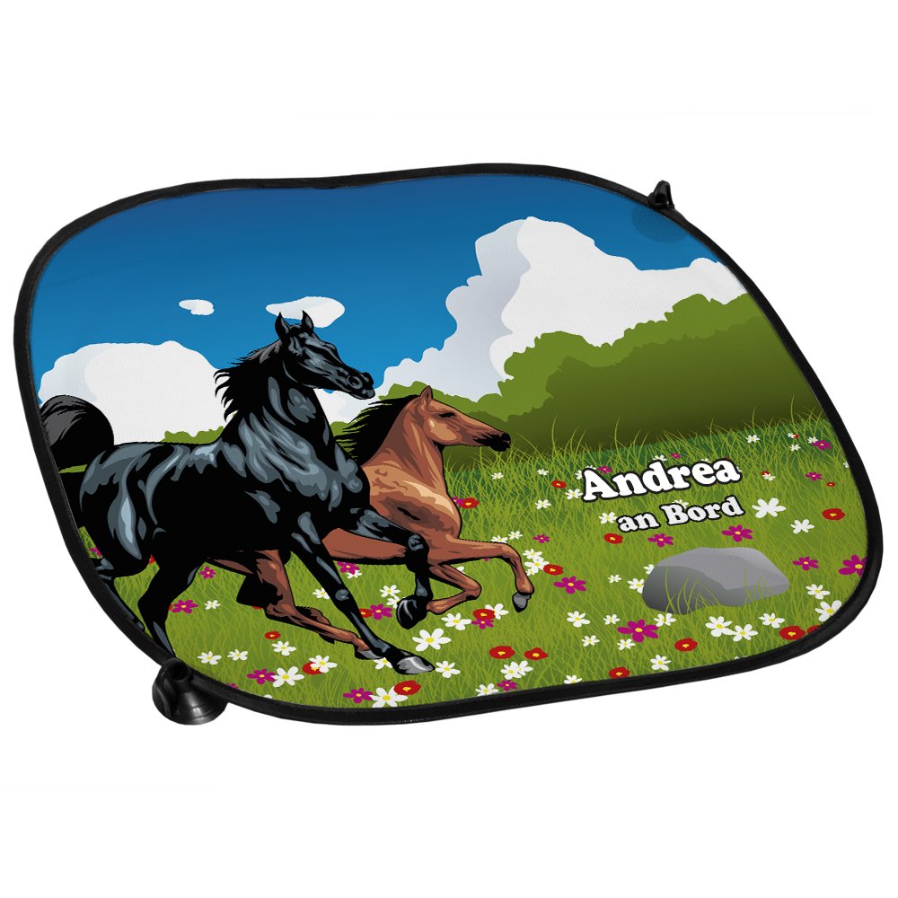Auto-Sonnenschutz mit Namen Andrea und schönem Pferde-Motiv für Mädchen - Auto-Blendschutz - Sonnenblende - Sichtschutz von Eurofoto