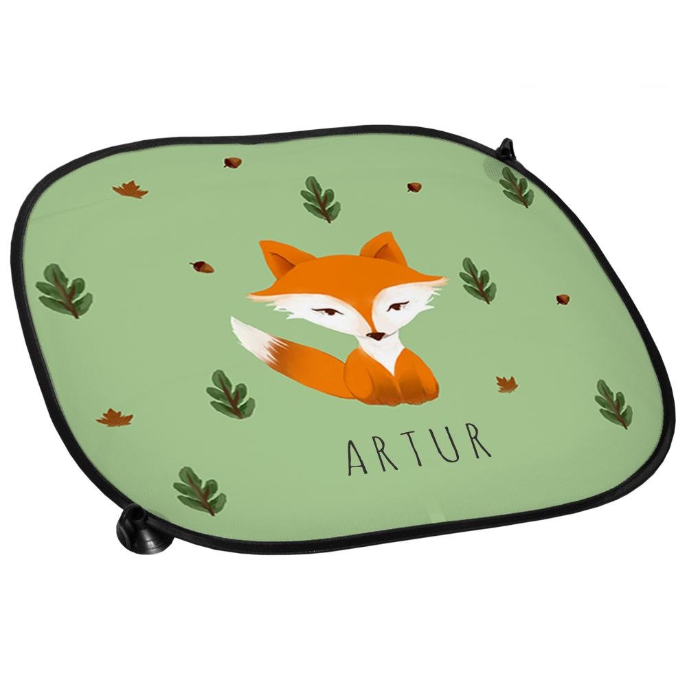 Auto-Sonnenschutz mit Namen Artur und schönem Motiv mit Aquarell-Fuchs für Jungen | Auto-Blendschutz | Sonnenblende | Sichtschutz von Eurofoto