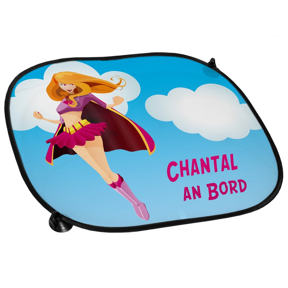 Auto-Sonnenschutz mit Namen Chantal und schönem Superheldinnen-Motiv für Mädchen - Auto-Blendschutz - Sonnenblende - Sichtschutz von Eurofoto