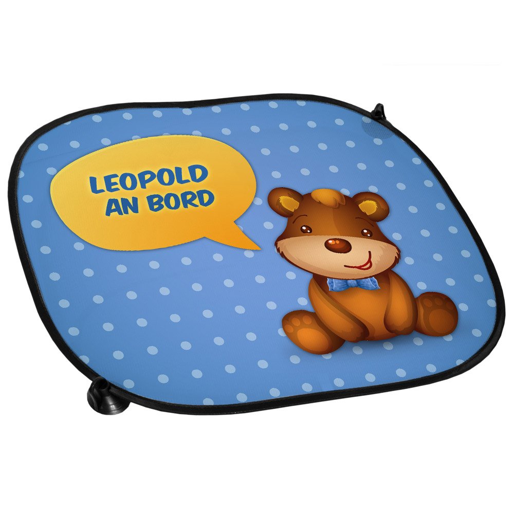 Auto-Sonnenschutz mit Namen Leopold und schönem Teddybär-Motiv für Jungs - Auto-Blendschutz - Sonnenblende - Sichtschutz von Eurofoto