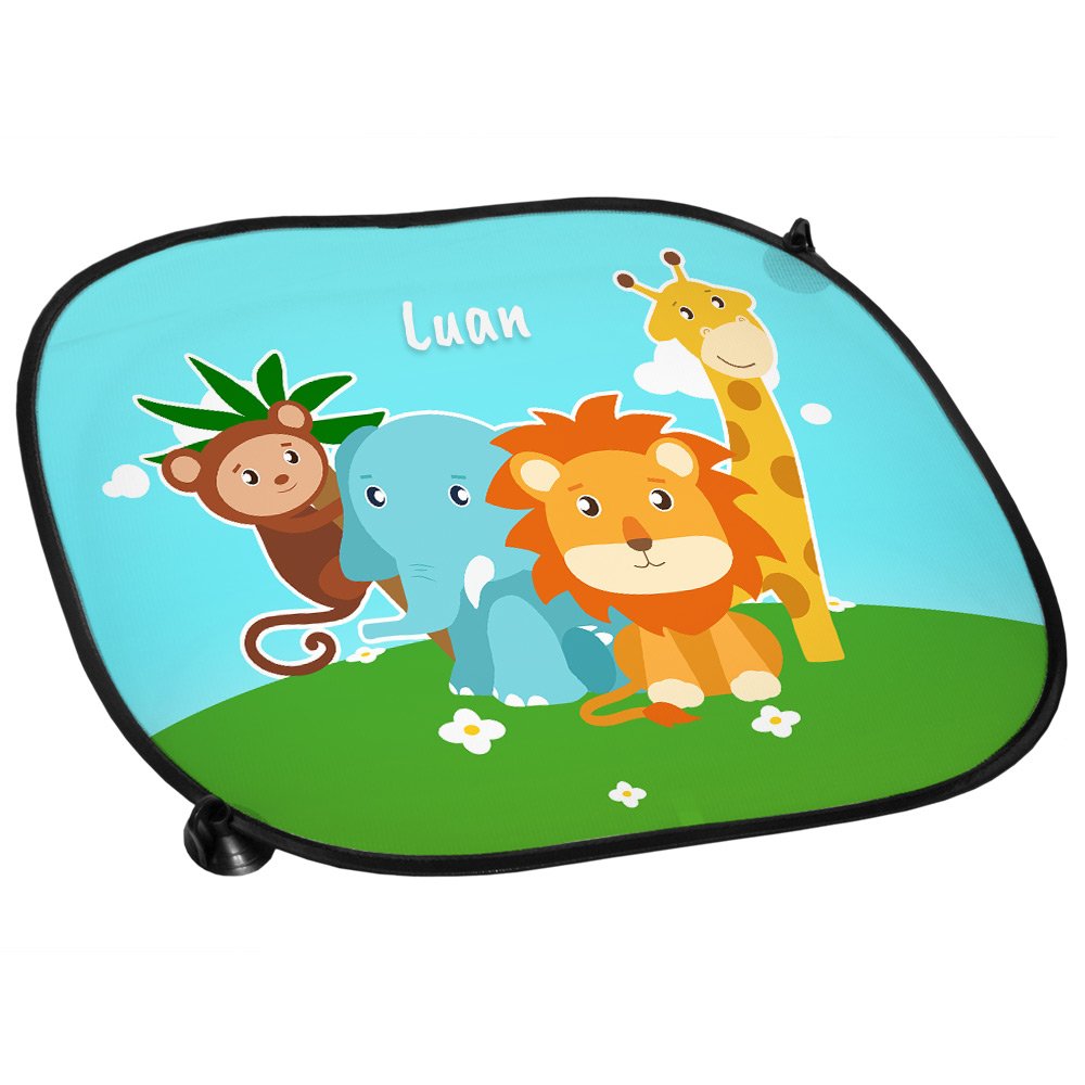 Auto-Sonnenschutz mit Namen Luan und Zoo-Motiv mit Tieren für Jungen | Auto-Blendschutz | Sonnenblende | Sichtschutz von Eurofoto