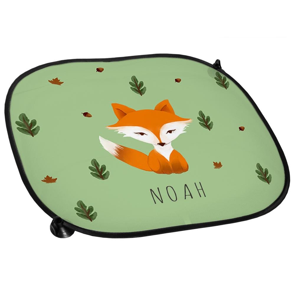 Auto-Sonnenschutz mit Namen Noah und schönem Motiv mit Aquarell-Fuchs für Jungen | Auto-Blendschutz | Sonnenblende | Sichtschutz von Eurofoto