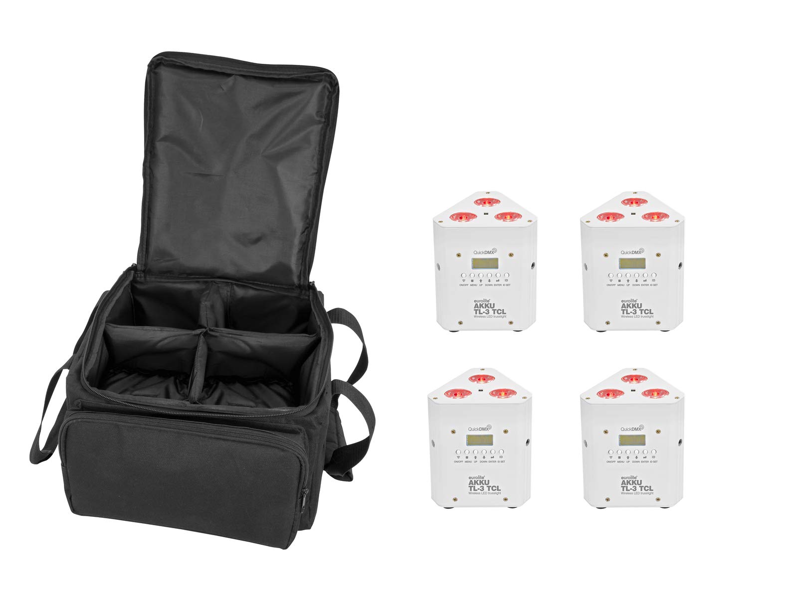 EUROLITE Set 4x AKKU TL-3 TCL weiß + SB-4 Soft-Bag | 4x weißes Truss-Innenlicht mit 3 x 3-W-3in1-LED inklusive Softbag EUROLITE Set 4x AKKU TL-3 TCL weiß + SB-4 Soft-Bag | 4x weißes Truss-Innenlicht mit 3 x 3-W-3in1-LED inklusive Softbag von Eurolite