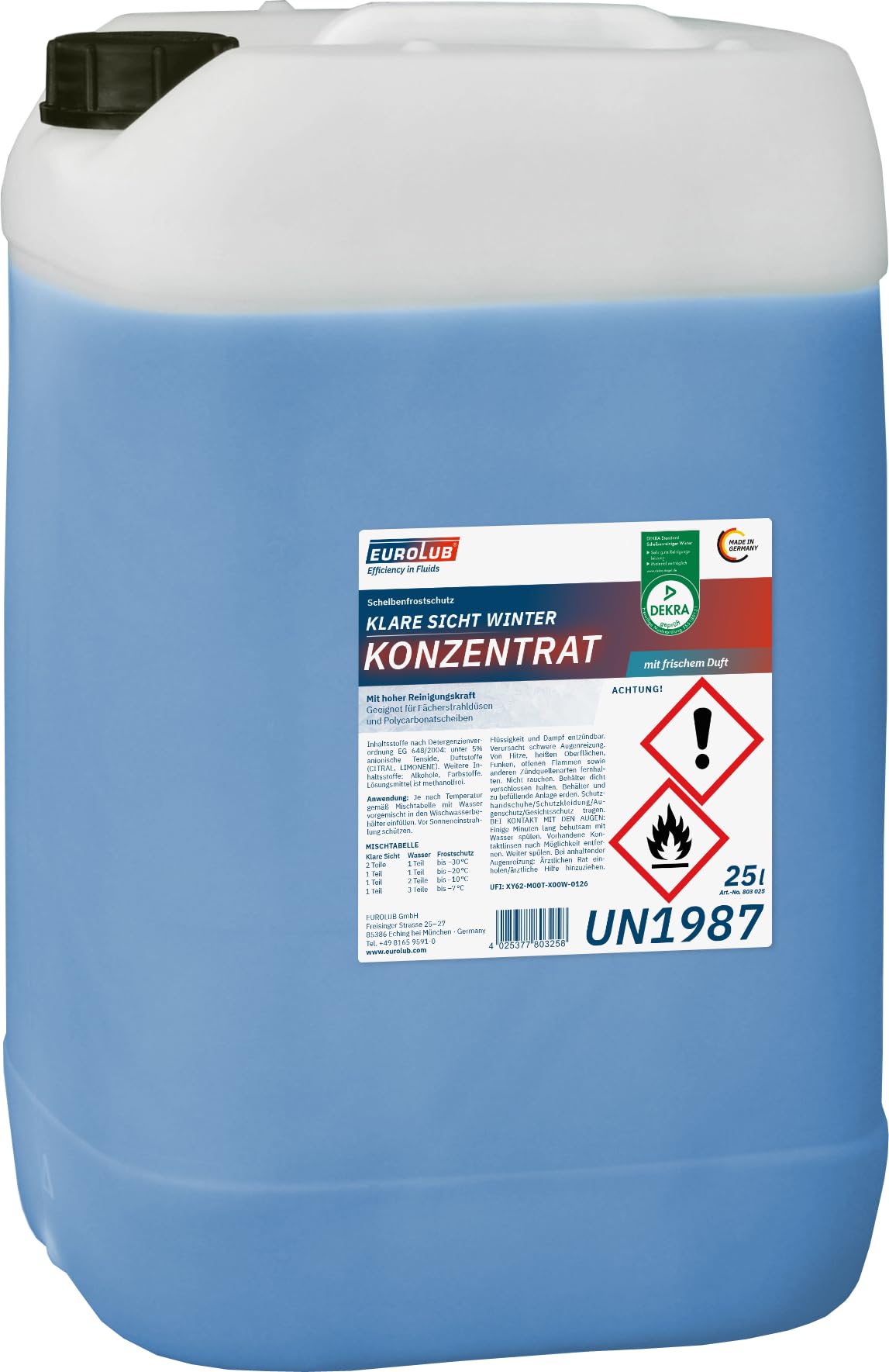 EUROLUB Scheibenfrostschutz KLARE SICHT Winter Konzentrat, 25 Liter von EUROLUB