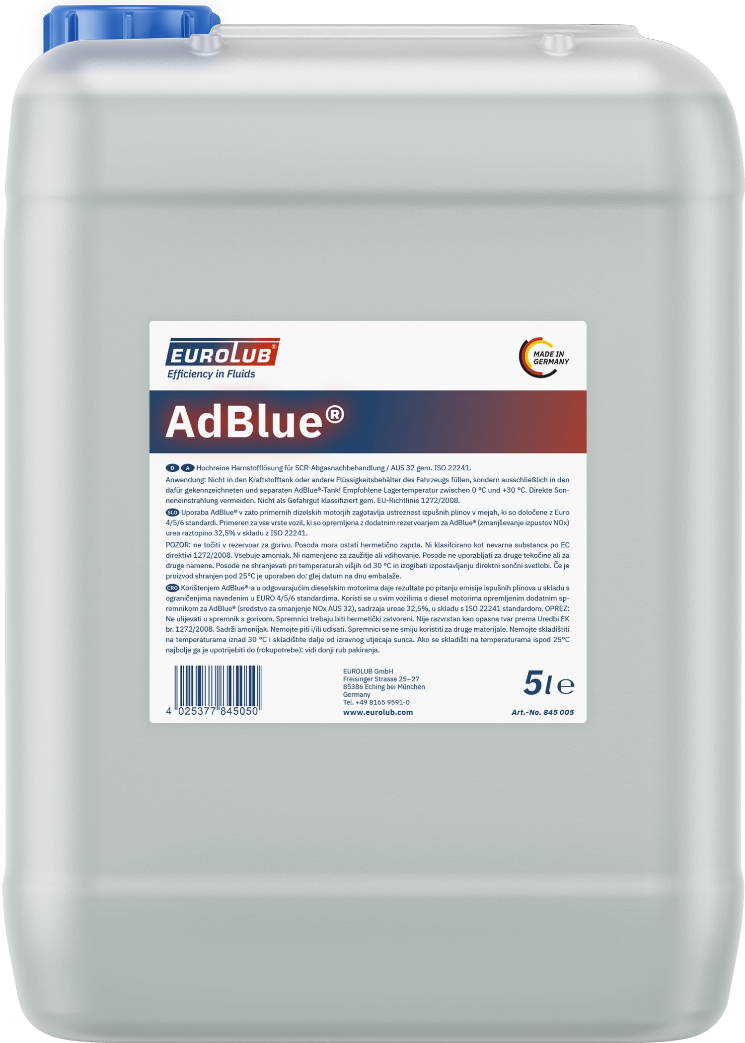 EUROLUB 845005 AdBlue Hochreine SCR Harnstofflösung ISO 22241, 5 Liter EUROLUB 845005 AdBlue Hochreine SCR Harnstofflösung ISO 22241, 5 Liter von EUROLUB