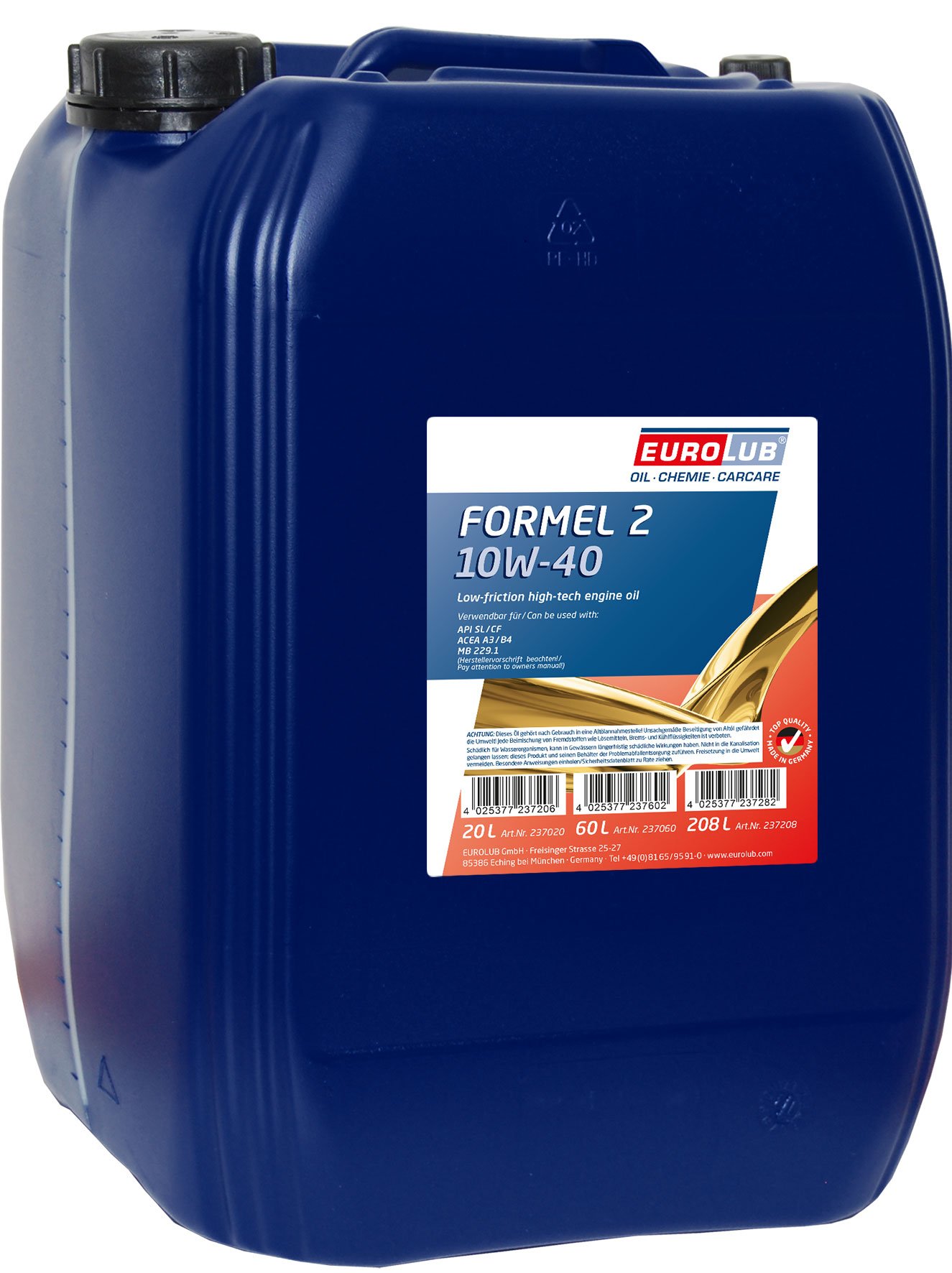 EUROLUB FORMEL 2 SAE 10W-40 Motoröl, 20 Liter von EUROLUB