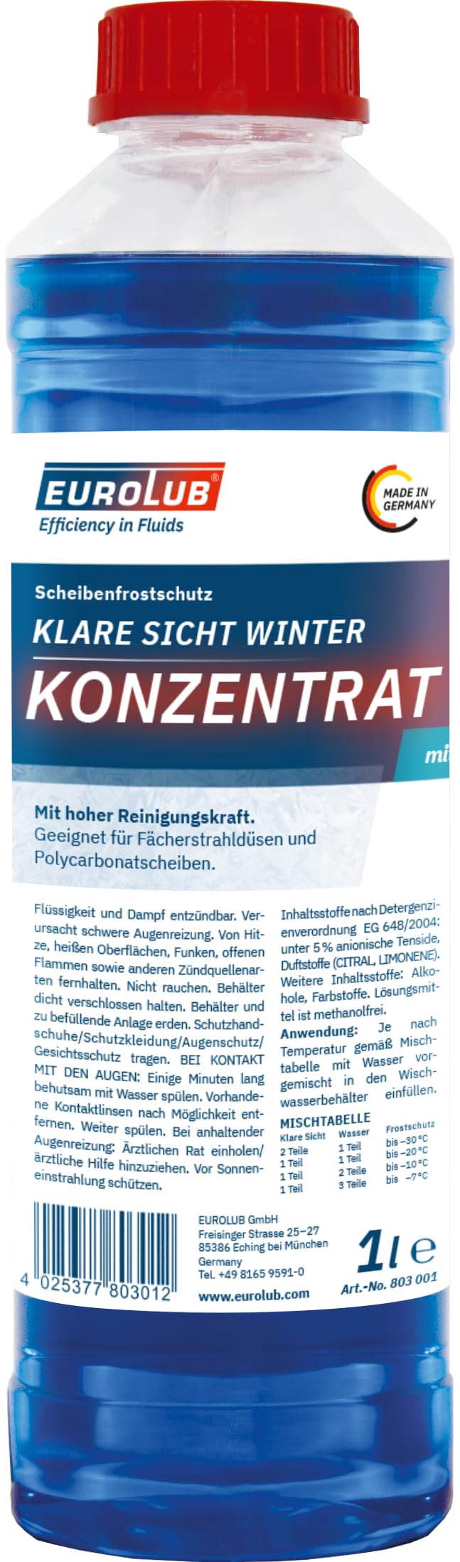 EUROLUB Scheibenfrostschutz KLARE SICHT Winter Konzentrat, 1 Liter von EUROLUB