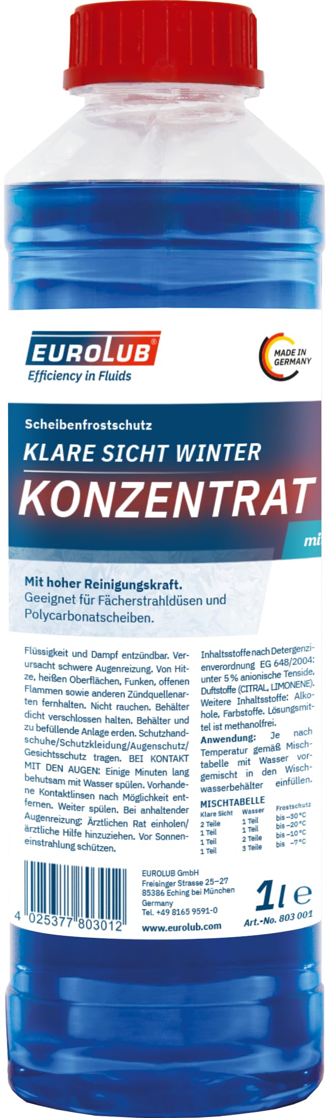 EUROLUB Scheibenfrostschutz KLARE SICHT Winter Konzentrat, 1 Liter EUROLUB Scheibenfrostschutz KLARE SICHT Winter Konzentrat, 1 Liter von EUROLUB