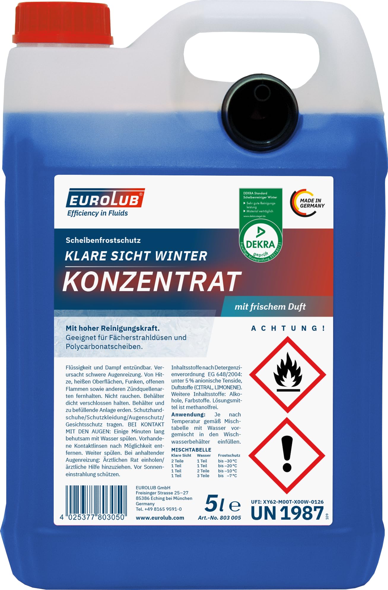 EUROLUB Scheibenfrostschutz KLARE SICHT Winter Konzentrat, 5 Liter von EUROLUB