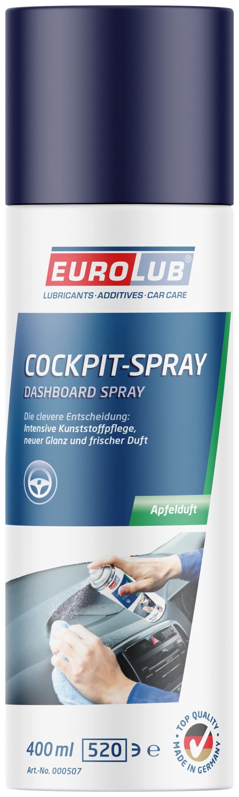 EUROLUB Cockpit Spray, Dashboard Spray Glanz- und Pflegespray, Farbauffrischungsspray, Apfelduft, 400 ml von EUROLUB