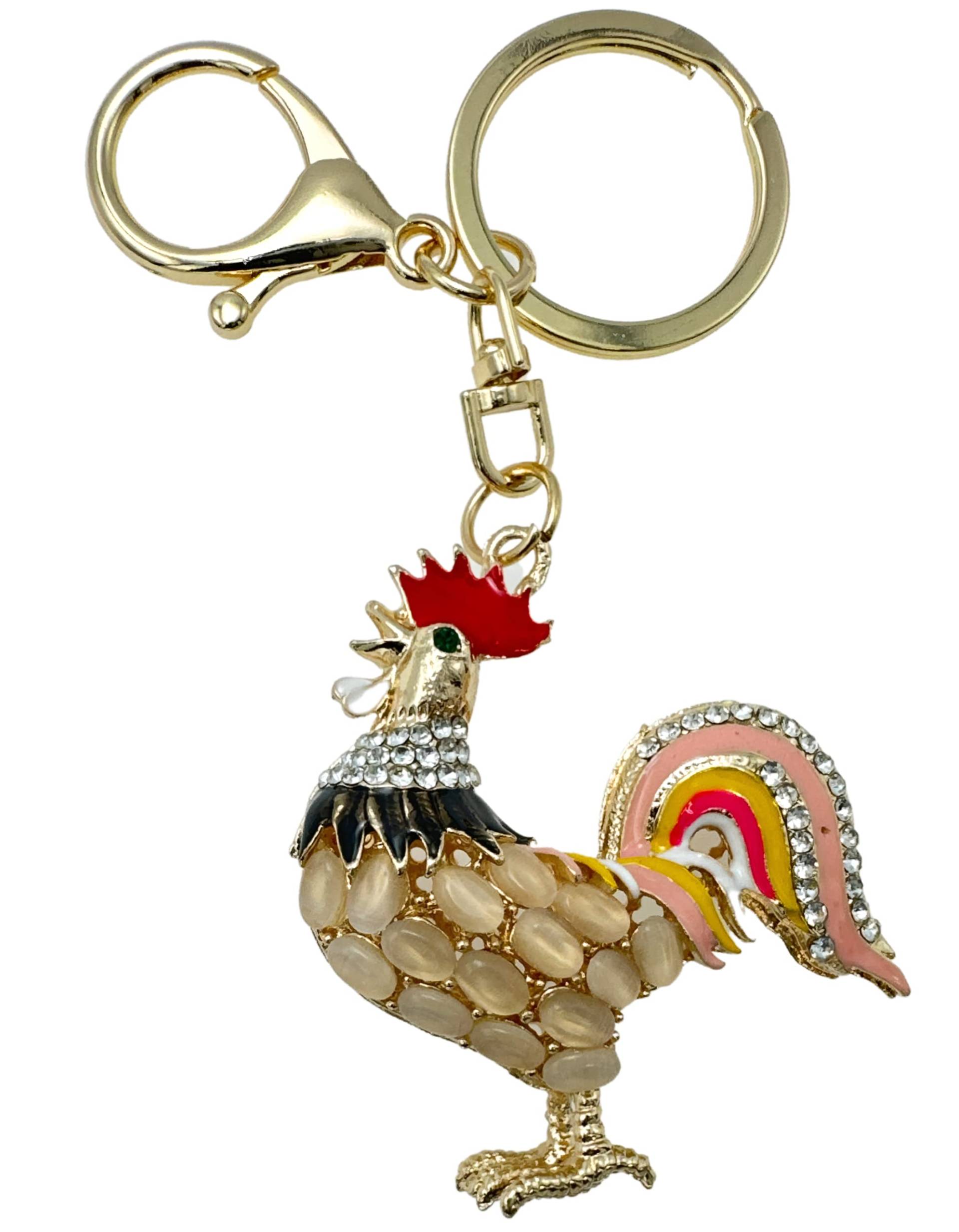 Evenchae Hahn-Schlüsselanhänger – eingelegt mit Strasssteinen, Tasche mit Kordelzug – 12,1 cm lang, Mehrfarbig von Evenchae