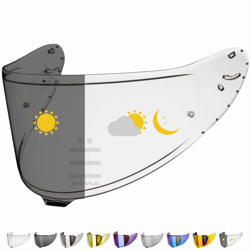 Everalo Kompatibel mit Shoei Nxr 2 Visier - Z8 - X15 - xSPR Pro - Cwr f2 - Cwr f2pn - Helmvisier Pinlock Ready Anti-Kratzer und Anti-Beschlag (Photochromatic) von Everalo