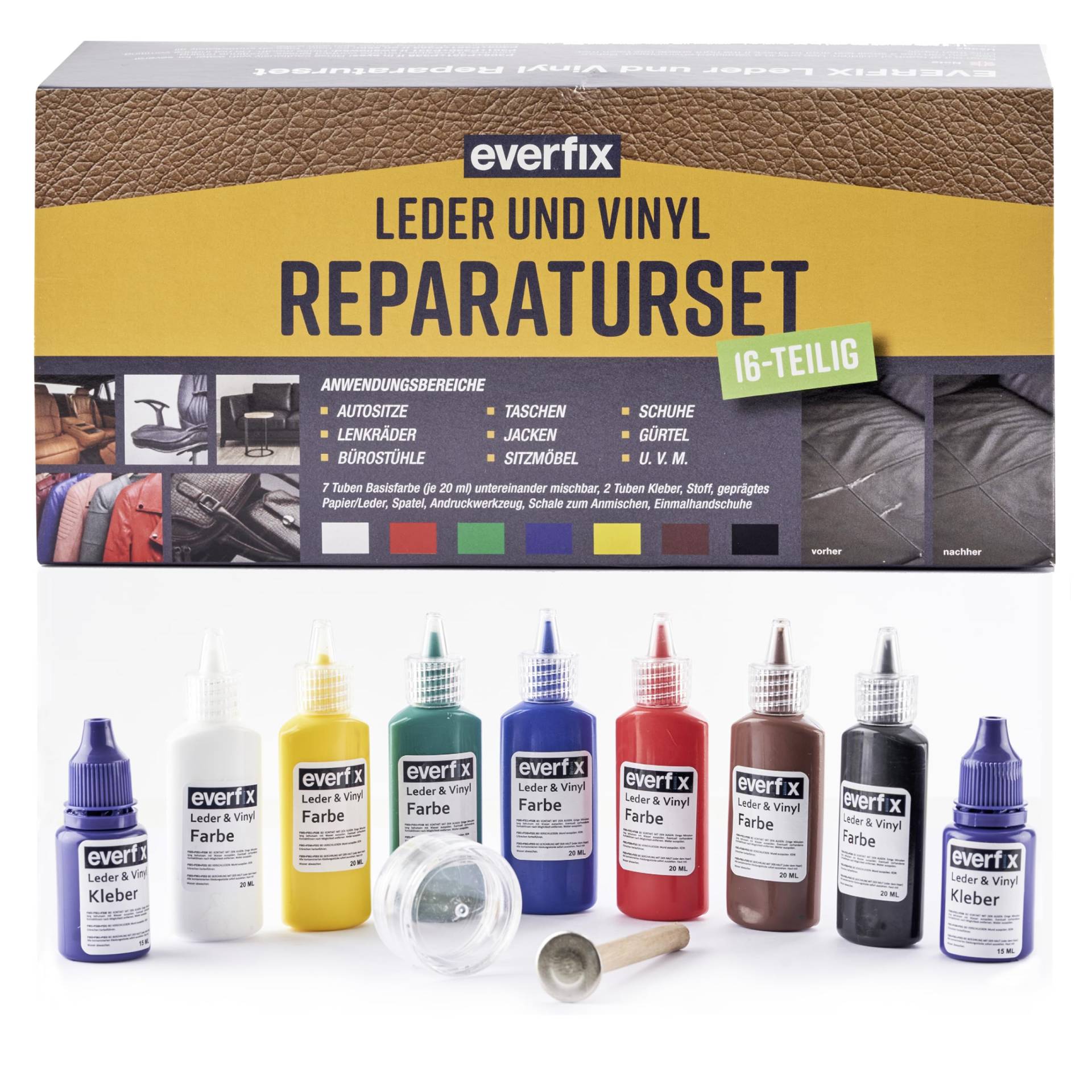 Everfix Leder & Vinyl Reparaturset (16-teilig) zur Reparatur von Leder und Kunstleder von Everfix