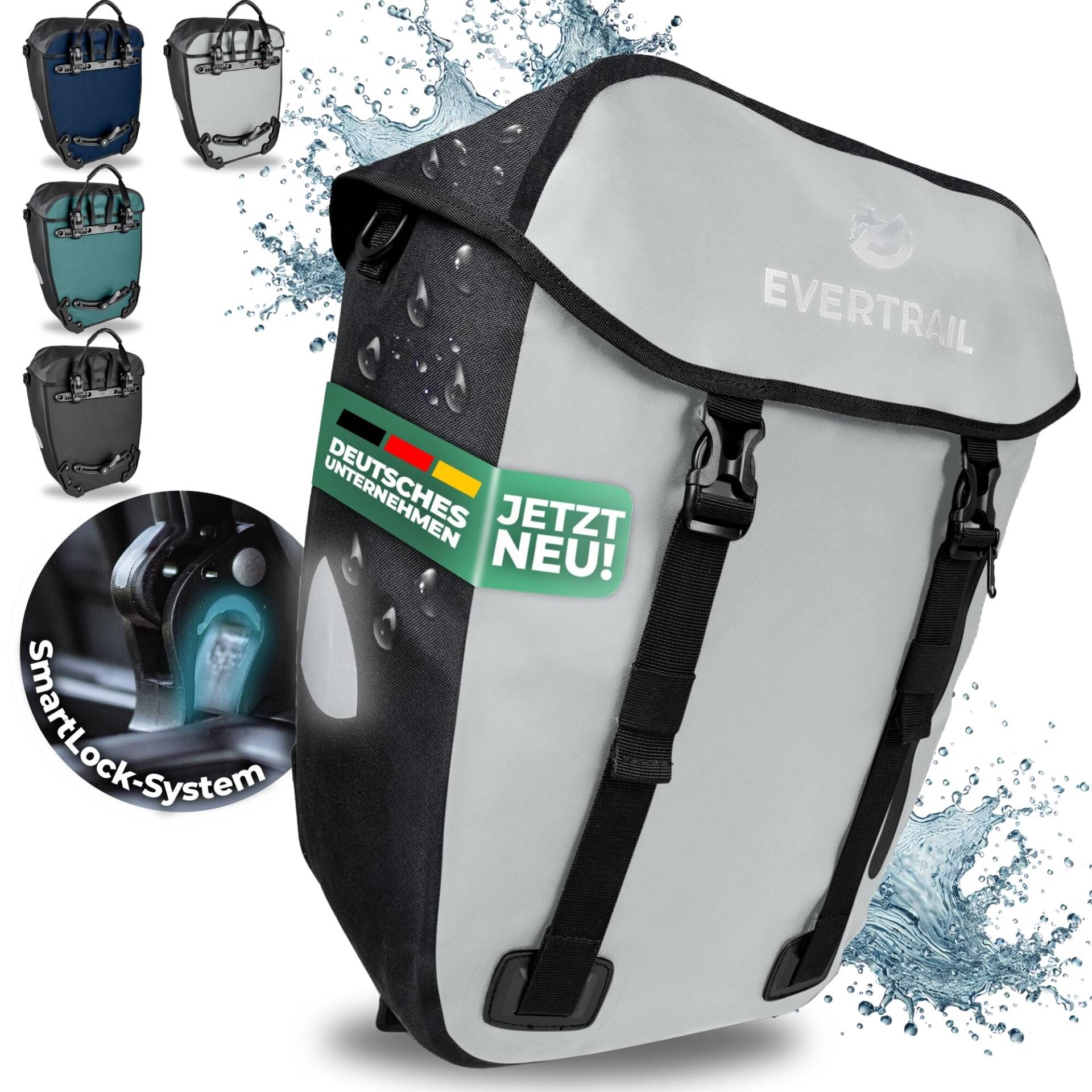Evertrail Fahrradtasche für Gepäckträger - Flexibel bis 28L I 100% Wasserdicht - Robuste Reflektierende Gepäckträgertasche mit Schultergurt, Laptoptasche, Werkzeugfreie Montage - Granit Evertrail Fahrradtasche für Gepäckträger - Flexibel bis 28L I 100% Wasserdicht - Robuste Reflektierende Gepäckträgertasche mit Schultergurt, Laptoptasche, Werkzeugfreie Montage - Granit von Evertrail