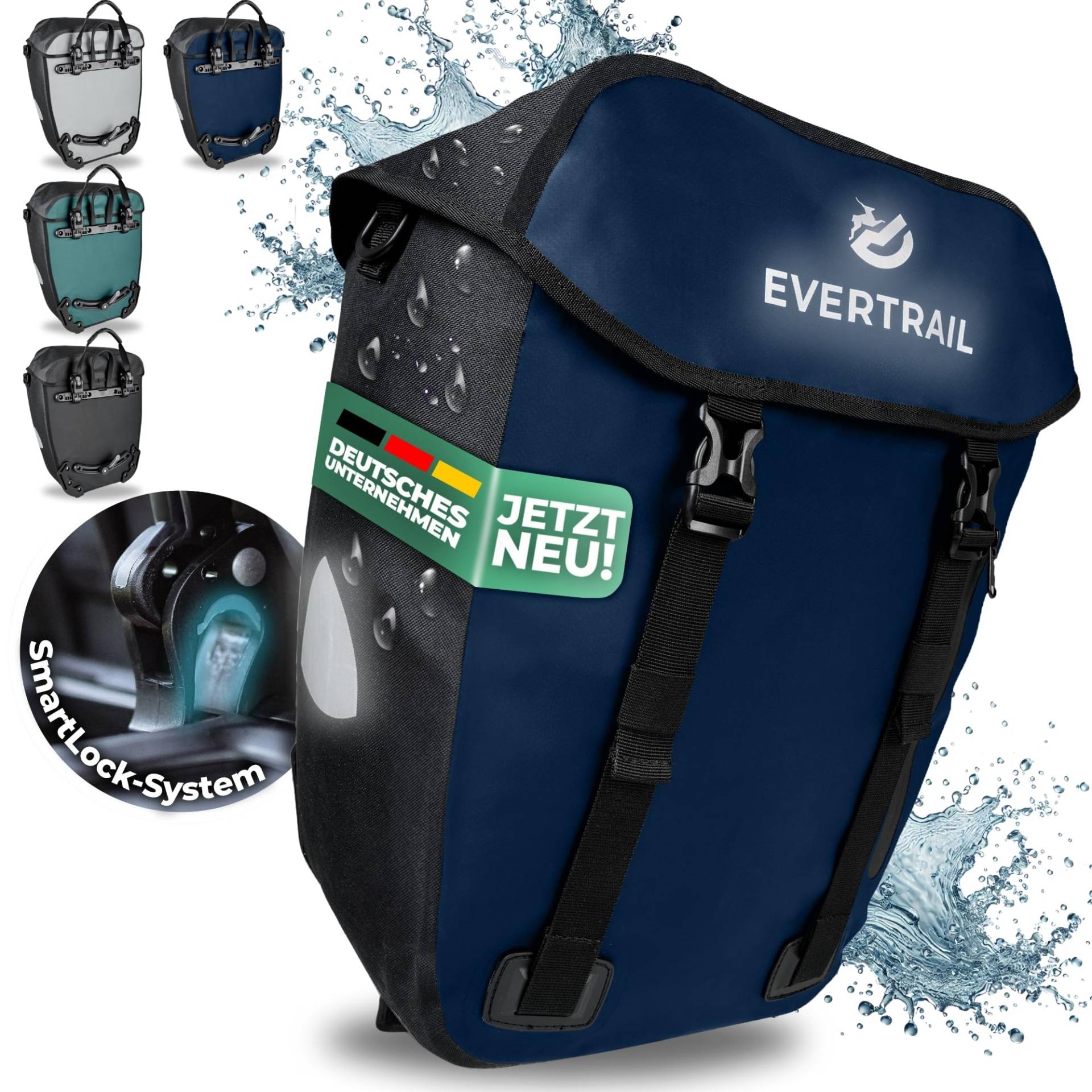 Evertrail Fahrradtasche für Gepäckträger - Flexibel bis 28L I 100% Wasserdicht - Robuste Reflektierende Gepäckträgertasche mit Schultergurt, Laptoptasche, Werkzeugfreie Montage - Navy Evertrail Fahrradtasche für Gepäckträger - Flexibel bis 28L I 100% Wasserdicht - Robuste Reflektierende Gepäckträgertasche mit Schultergurt, Laptoptasche, Werkzeugfreie Montage - Navy von Evertrail