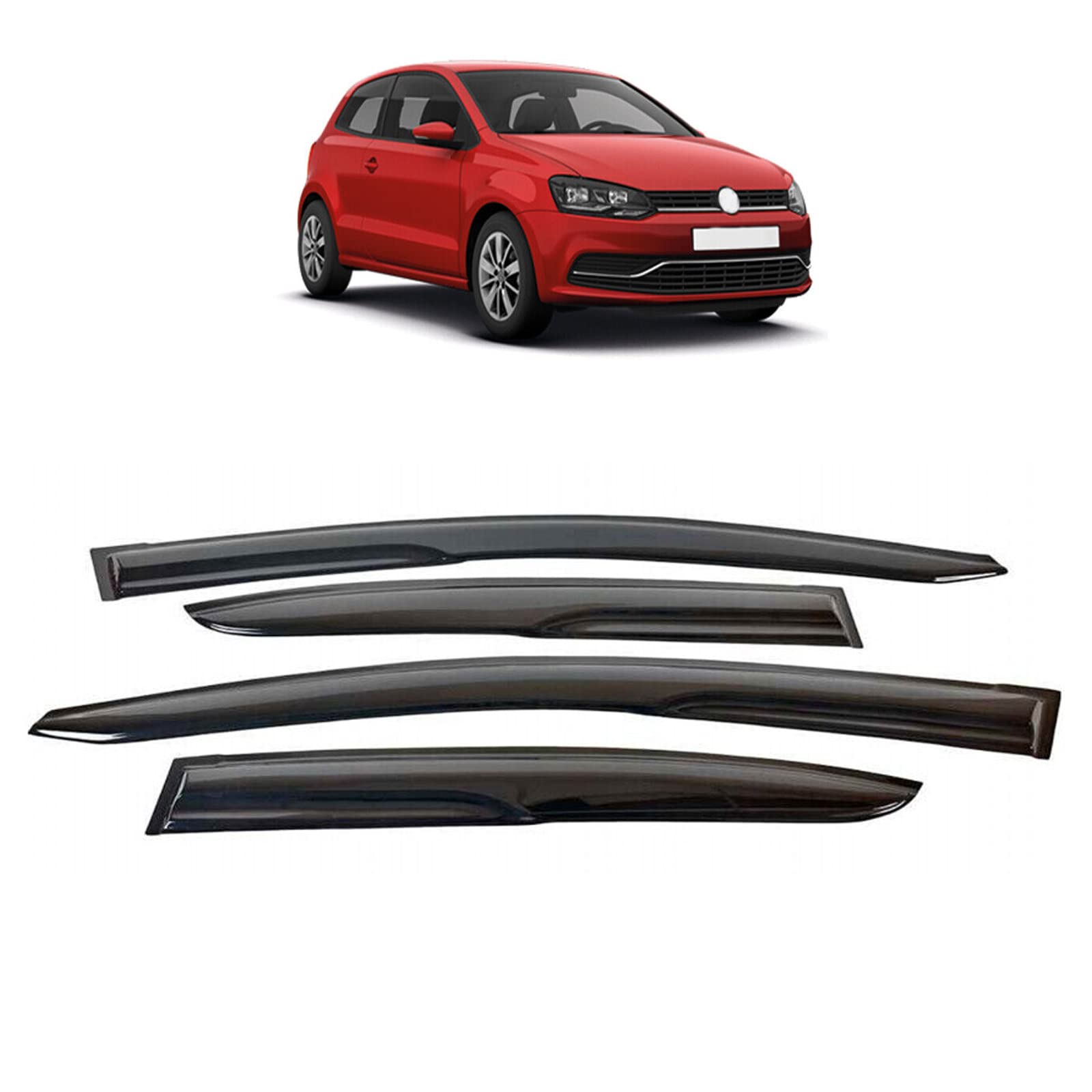 Kompatibel mit VW Polo 2010 bis 2017 Windabweiser, Regen, Rauch, Sonnenwanzen, 4 Stück (vorne/hinten links/rechts) – selbstklebend von Evolution Car Spares