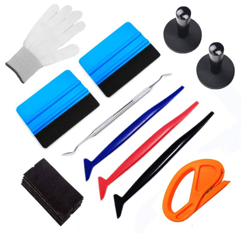 Ewrap Komplettes Fenster-Tönungsfolien-Installations-Werkzeug-Set, Vinyl-Folien-Anwendungsset, enthält Filzrakel, Stofffilze, Mikro-Rakel, Vinyl-Magnethalter, Arbeitshandschuhe von Ewrap