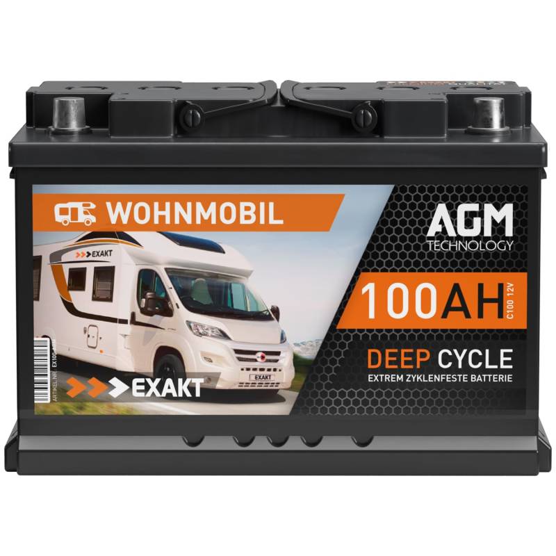EXAKT AGM Batterie 100Ah 12V Solarbatterie Wohnmobil Batterie Bootsbatterie Versorgungsbatterie Camping Solar von Exakt