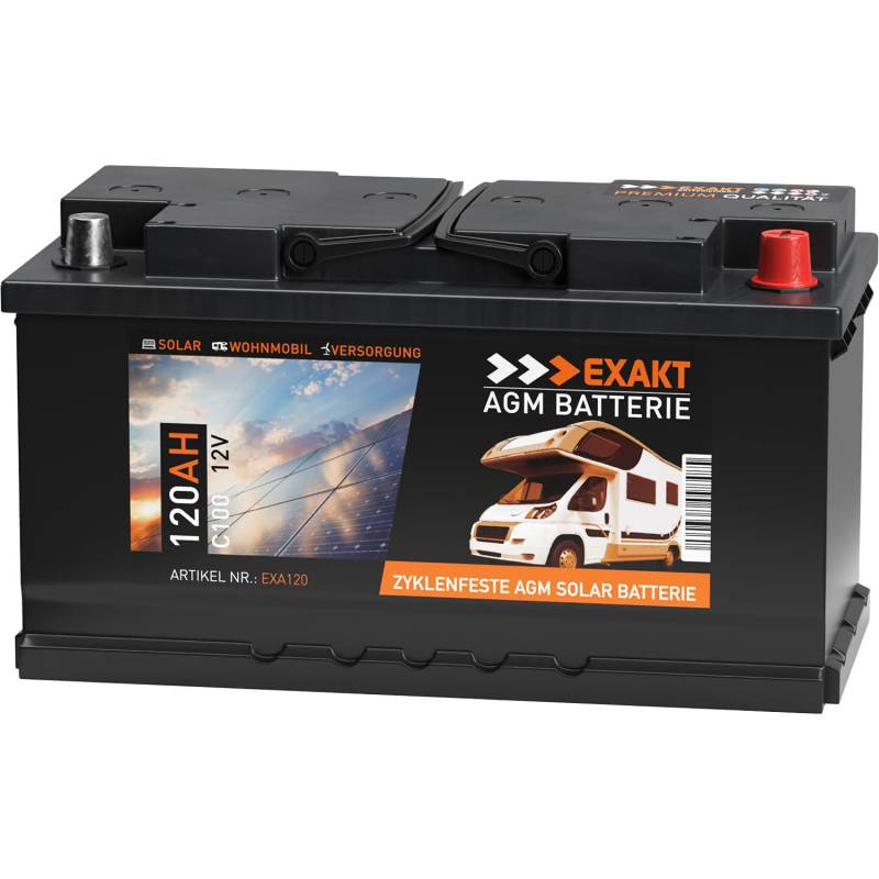 EXAKT AGM Batterie 120Ah 12V Solarbatterie Wohnmobilbatterie Bootsbatterie Photovoltaik Camping Batterie von Exakt