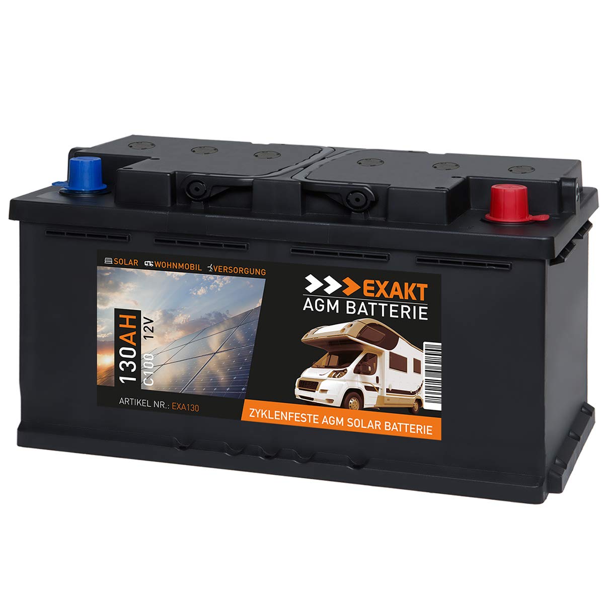EXAKT AGM Batterie 130Ah 12V Solarbatterie Wohnmobilbatterie Bootsbatterie Camping Versorgungsbatterie ersetzt 120Ah von Exakt