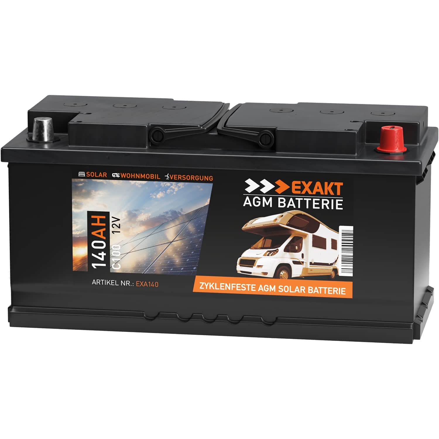 EXAKT AGM Batterie 140Ah 12V Solarbatterie Wohnmobilbatterie Bootsbatterie Camping Versorgungsbatterie von Exakt