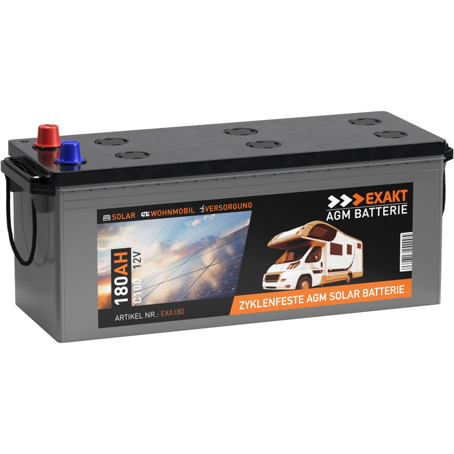 EXAKT AGM Batterie 180Ah 12V C100 statt 170Ah 160Ah Solarbatterie Wohnmobil Batterie Solar Boot Camping Versorgung Verbraucherbatterie von Exakt