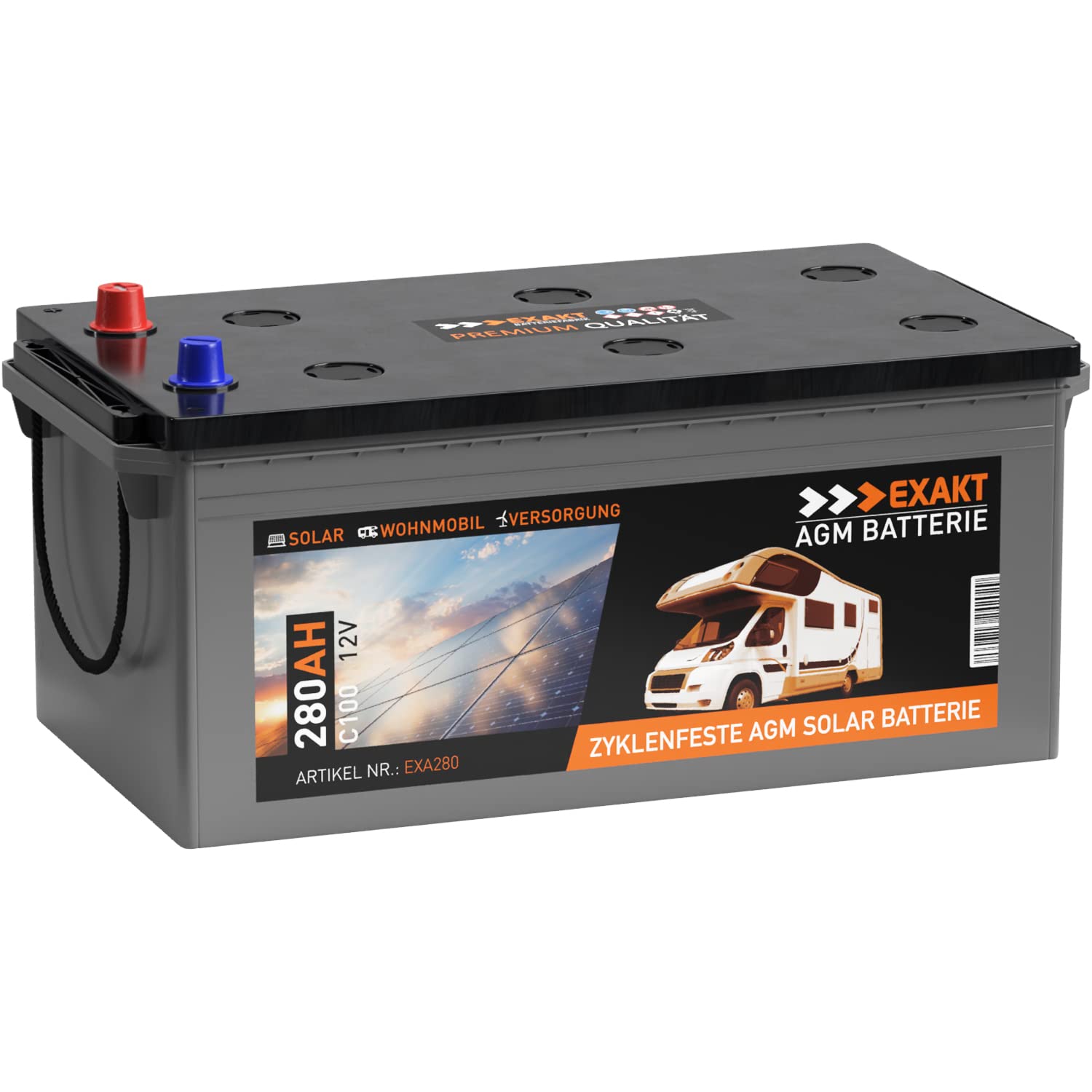 EXAKT AGM Batterie 280Ah 12V C100 statt 230Ah 240Ah 220Ah Solarbatterie Wohnmobil Batterie Solar Boot Camping Versorgung Verbraucherbatterie von Exakt