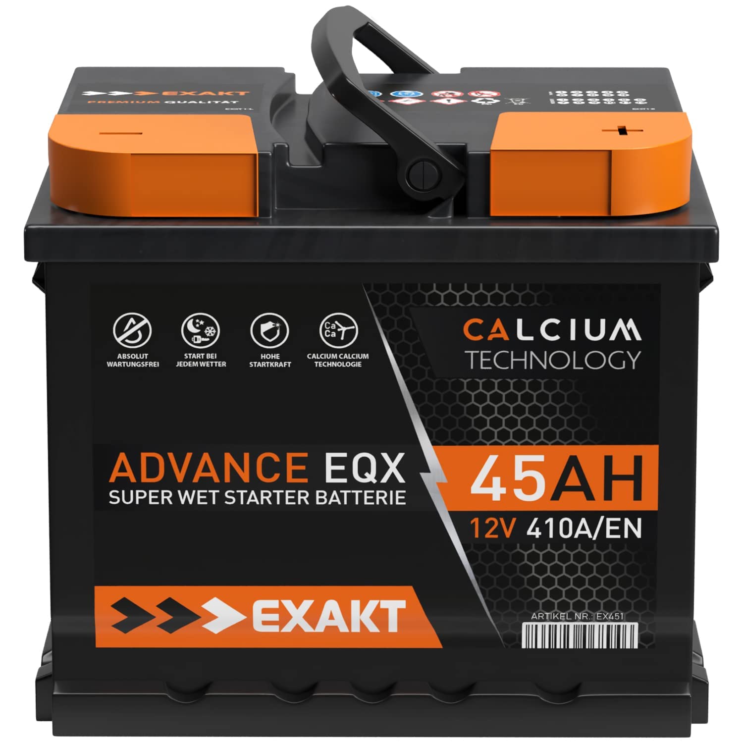 EXAKT Autobatterie 12V 45Ah Starterbatterie PKW KFZ Auto Batterie (45Ah) von Exakt